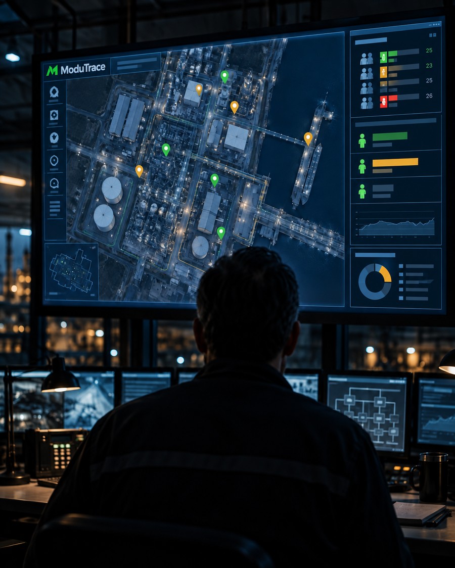 Control room operator watching a live ModuTrace site dashboard